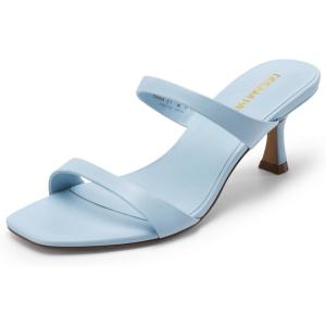 image:imageDREAM PAIRS Womens Low Kitten Heels Square Toe Two Strap Heeled Sandals Dress Casual Summer Mules ShoesLight Blue