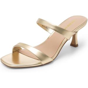 image:imageDREAM PAIRS Womens Low Kitten Heels Square Toe Two Strap Heeled Sandals Dress Casual Summer Mules ShoesLight Gold