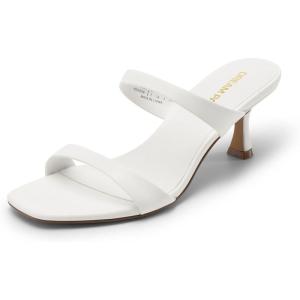 image:imageDREAM PAIRS Womens Low Kitten Heels Square Toe Two Strap Heeled Sandals Dress Casual Summer Mules ShoesWhite