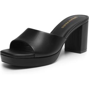 image:imageDREAM PAIRS Womens Platform Block Heel Mule Sandals Square Toe Ankle Strap Slip On Comfortable Heeled Sandals for Party Wedding ShoesBlack