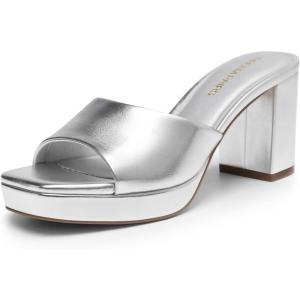 image:imageDREAM PAIRS Womens Platform Block Heel Mule Sandals Square Toe Ankle Strap Slip On Comfortable Heeled Sandals for Party Wedding ShoesSilver