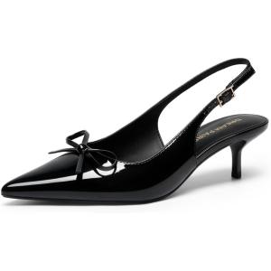 image:imageDREAM PAIRS Womens Slingback Kitten Heels Pointed Toe 217 Inch Low Bow Dress Shoes All Day Wear Comfortable Formal Wedding PumpsBlackpat