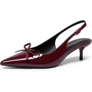 image:imageDREAM PAIRS Womens Slingback Kitten Heels Pointed Toe 217 Inch Low Bow Dress Shoes All Day Wear Comfortable Formal Wedding PumpsBurgundy