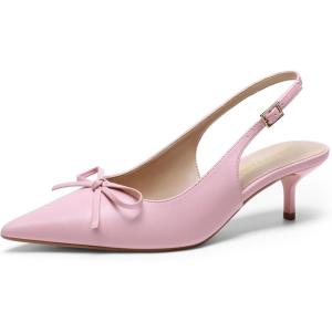 image:imageDREAM PAIRS Womens Slingback Kitten Heels Pointed Toe 217 Inch Low Bow Dress Shoes All Day Wear Comfortable Formal Wedding PumpsPink