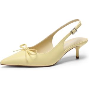 image:imageDREAM PAIRS Womens Slingback Kitten Heels Pointed Toe 217 Inch Low Bow Dress Shoes All Day Wear Comfortable Formal Wedding PumpsYellow