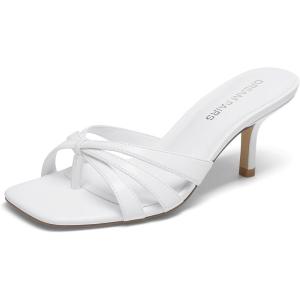 image:imageDREAM PAIRS Womens Square Open Toe Flip Flops Strappy Kitten Heels 25 inch Stability Cute Thong Mules Sandals with Cushioned Insoles for Allday WearWhite