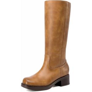 image:imageDREAM PAIRS Womens Square Toe Platform Chunky Block Heel Knee High Riding BootsTan