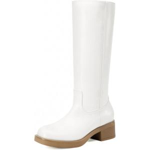 image:imageDREAM PAIRS Womens Square Toe Platform Chunky Block Heel Knee High Riding BootsWhite