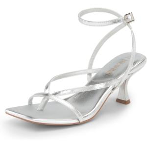 image:imageDREAM PAIRS Womens kitten Low Strappy Lace Up Heels Open Square Toe Thong Ankle Strap Heels Sexy Fashion Comfort Dress Shoes Party Sylvestra Pumps Heeled SandalsSilverpu