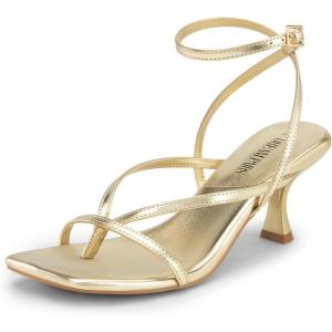 image:imageDREAM PAIRS Womens kitten Low Strappy Lace Up Heels Open Square Toe Thong Ankle Strap Heels Sexy Fashion Comfort Dress Shoes Party Sylvestra Pumps Heeled SandalsGoldpu