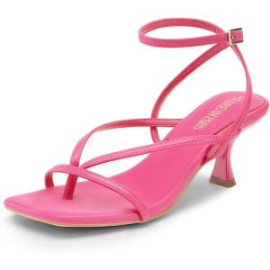 image:imageDREAM PAIRS Womens kitten Low Strappy Lace Up Heels Open Square Toe Thong Ankle Strap Heels Sexy Fashion Comfort Dress Shoes Party Sylvestra Pumps Heeled SandalsHot Pinkpu