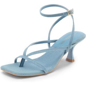 image:imageDREAM PAIRS Womens kitten Low Strappy Lace Up Heels Open Square Toe Thong Ankle Strap Heels Sexy Fashion Comfort Dress Shoes Party Sylvestra Pumps Heeled SandalsDenim Blue