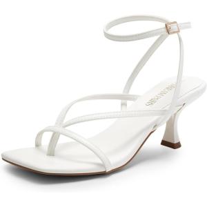 image:imageDREAM PAIRS Womens kitten Low Strappy Lace Up Heels Open Square Toe Thong Ankle Strap Heels Sexy Fashion Comfort Dress Shoes Party Sylvestra Pumps Heeled SandalsWhitepu