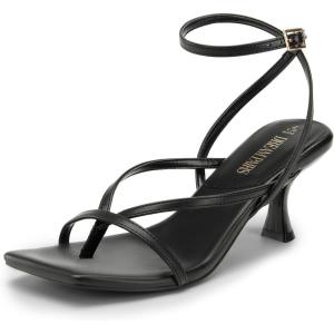 image:imageDREAM PAIRS Womens kitten Low Strappy Lace Up Heels Open Square Toe Thong Ankle Strap Heels Sexy Fashion Comfort Dress Shoes Party Sylvestra Pumps Heeled SandalsBlackpu