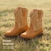 image:imageDREAM PAIRS Toddler Boys Girls Cowboy Cowgirl Boots Little Kids Western Square Toe Riding Mid Calf BootsCamelLight Brown