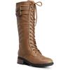image:imageDREAM PAIRS Womens Pu Knee High Riding Combat BootsGeorgiacamel