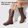 image:imageDREAM PAIRS Womens Pu Knee High Riding Combat BootsLight Brown
