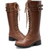 image:imageDREAM PAIRS Womens Pu Knee High Riding Combat BootsLight Brown