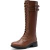 image:imageDREAM PAIRS Womens Pu Knee High Riding Combat BootsLight Brown
