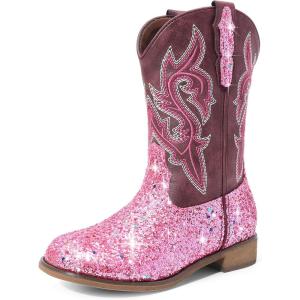 image:imageDREAM PAIRS Girls Cowgirl Boots Glitter Toddler Cowboy Boots Child Mid Calf Riding Shoes Party Birthday Dress Up for ToddlerLittleBig KidPink