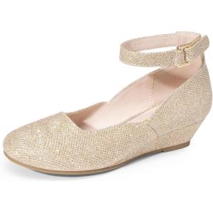 image:imageDREAM PAIRS Girls Dress Shoes Low Wedge Heels Ankle Strap Wedding Flower Party Pump for Toddler Little Big KidGold