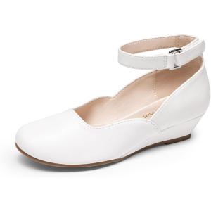 image:imageDREAM PAIRS Girls Dress Shoes Low Wedge Heels Ankle Strap Wedding Flower Party Pump for Toddler Little Big KidWhite