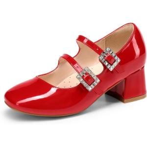 image:imageDREAM PAIRS Girls Dress Shoes Mary Jane Double Straps High Heel Easter Wedding Party Church Princess Communion Pumps for LittleBig KidsRed