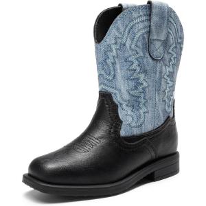 image:imageDREAM PAIRS Toddler Boys Girls Cowboy Cowgirl Boots Little Kids Western Square Toe Riding Mid Calf BootsBlueBlack