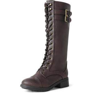 image:imageDREAM PAIRS Womens Pu Knee High Riding Combat BootsGeorgiabrown