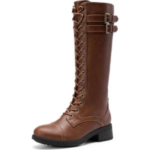 image:imageDREAM PAIRS Womens Pu Knee High Riding Combat BootsLight Brown