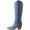 image:imageDREAM PAIRS Cowgirl Boots Women Knee High Cowboy Boots Pointed Toe Chunky Block Heel Suede Tall Western Boots with EmbroideredBlue