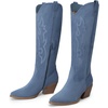 image:imageDREAM PAIRS Cowgirl Boots Women Knee High Cowboy Boots Pointed Toe Chunky Block Heel Suede Tall Western Boots with EmbroideredBlue
