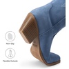 image:imageDREAM PAIRS Cowgirl Boots Women Knee High Cowboy Boots Pointed Toe Chunky Block Heel Suede Tall Western Boots with EmbroideredBlue