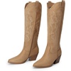 image:imageDREAM PAIRS Cowgirl Boots Women Knee High Cowboy Boots Pointed Toe Chunky Block Heel Suede Tall Western Boots with EmbroideredBrown