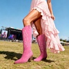 image:imageDREAM PAIRS Cowgirl Boots Women Knee High Cowboy Boots Pointed Toe Chunky Block Heel Suede Tall Western Boots with EmbroideredHot Pink