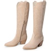 image:imageDREAM PAIRS Cowgirl Boots Women Knee High Cowboy Boots Pointed Toe Chunky Block Heel Suede Tall Western Boots with EmbroideredNude