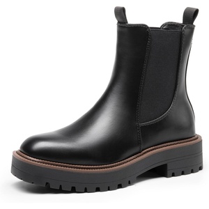 image:imageDREAM PAIRS Womens Chelsea Ankle Boots Square Toe Fashion Low Heel Lug Sole Platform Fall Booties ShoesBlackpu