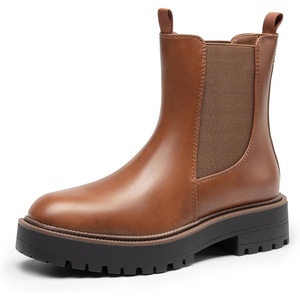 image:imageDREAM PAIRS Womens Chelsea Ankle Boots Square Toe Fashion Low Heel Lug Sole Platform Fall Booties ShoesBrownpu