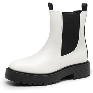 image:imageDREAM PAIRS Womens Chelsea Ankle Boots Square Toe Fashion Low Heel Lug Sole Platform Fall Booties ShoesWhitepu