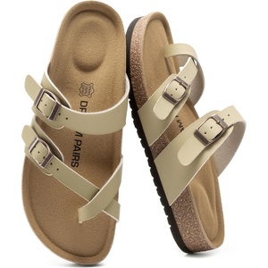 image:imageDREAM PAIRS Womens Comfortable Cork Sandals Suede Leather Insole Slides Arch Support Walking SandalsBeige