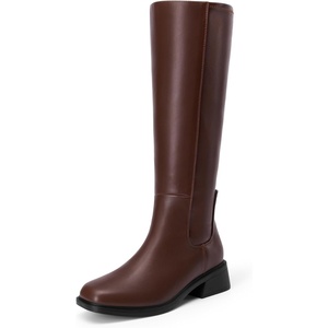 image:imageDREAM PAIRS Womens Knee High Boots Square Toe Low Block Heel Casual Comfort Riding Long Boots with Side ZipperBrown