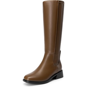 image:imageDREAM PAIRS Womens Knee High Boots Square Toe Low Block Heel Casual Comfort Riding Long Boots with Side ZipperKhaki