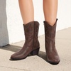 image:imageDREAM PAIRS Cowboy Boots for Women Mid Calf Cowgirl Boots with Embroidery Round Toe Western Chunky Low Heel ShoesBrown