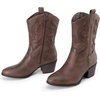 image:imageDREAM PAIRS Cowboy Boots for Women Mid Calf Cowgirl Boots with Embroidery Round Toe Western Chunky Low Heel ShoesBrown