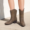 image:imageDREAM PAIRS Cowboy Boots for Women Mid Calf Cowgirl Boots with Embroidery Round Toe Western Chunky Low Heel ShoesCamel