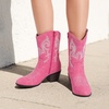image:imageDREAM PAIRS Cowboy Boots for Women Mid Calf Cowgirl Boots with Embroidery Round Toe Western Chunky Low Heel ShoesPink
