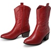 image:imageDREAM PAIRS Cowboy Boots for Women Mid Calf Cowgirl Boots with Embroidery Round Toe Western Chunky Low Heel ShoesRed