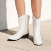 image:imageDREAM PAIRS Cowboy Boots for Women Mid Calf Cowgirl Boots with Embroidery Round Toe Western Chunky Low Heel ShoesWhite
