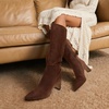 image:imageDREAM PAIRS Knee High Boots Women Chunky Block Heel Square Toe Side Zipper Tall Boots for WomenBrownsuede