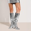 image:imageDREAM PAIRS Knee High Boots Women Chunky Heel Pointed Toe Tall Boots for Women Side Zipper Long BootsMetallic Silver
